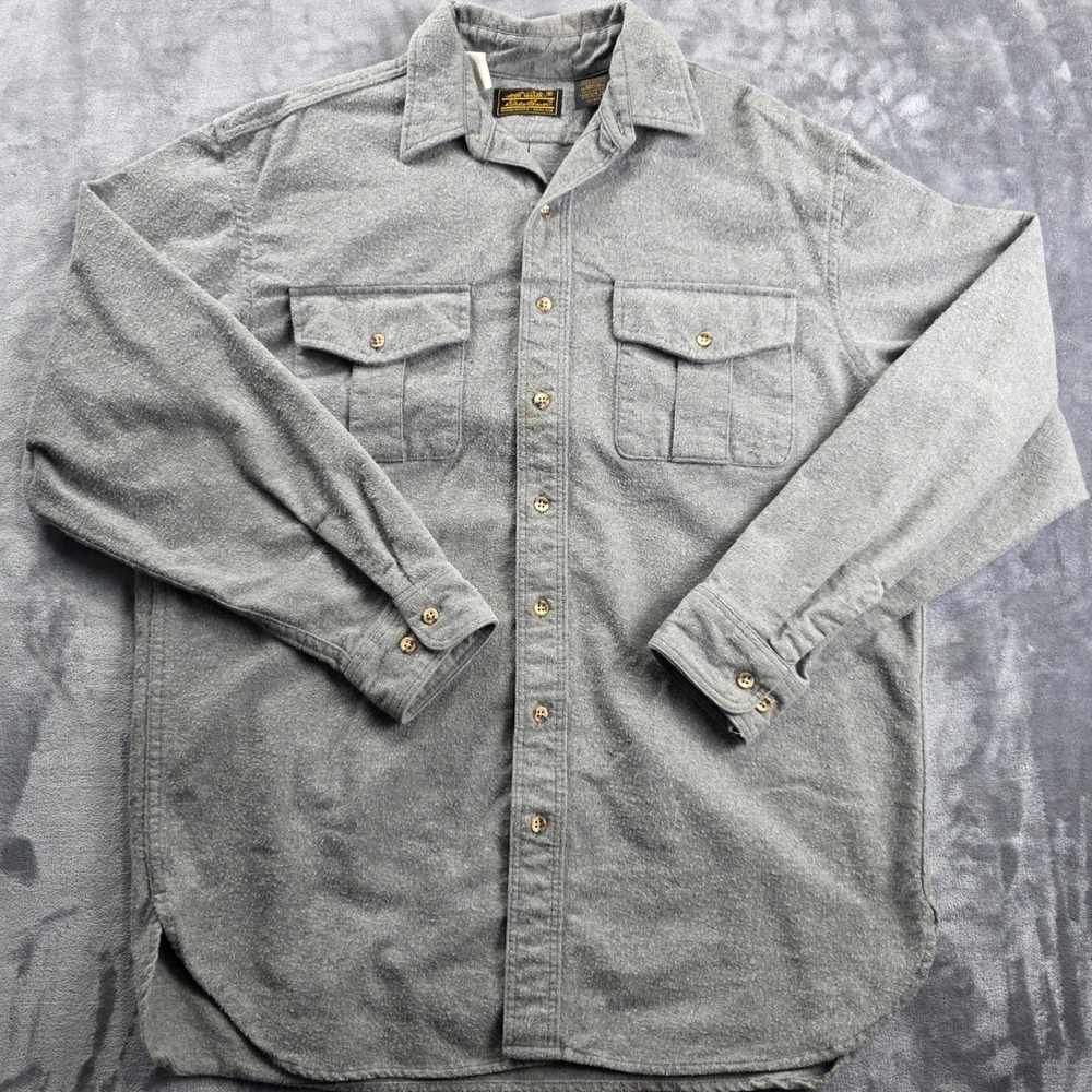Eddie Bauer Flannel Shirt Men Large Tall Gray Vintage Made in USA Cotton Button